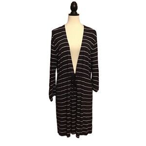 Land’s End Black White Striped V-Neck Dress L